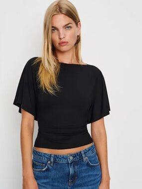Reformation Avery Knit Top Black Size Small NWT